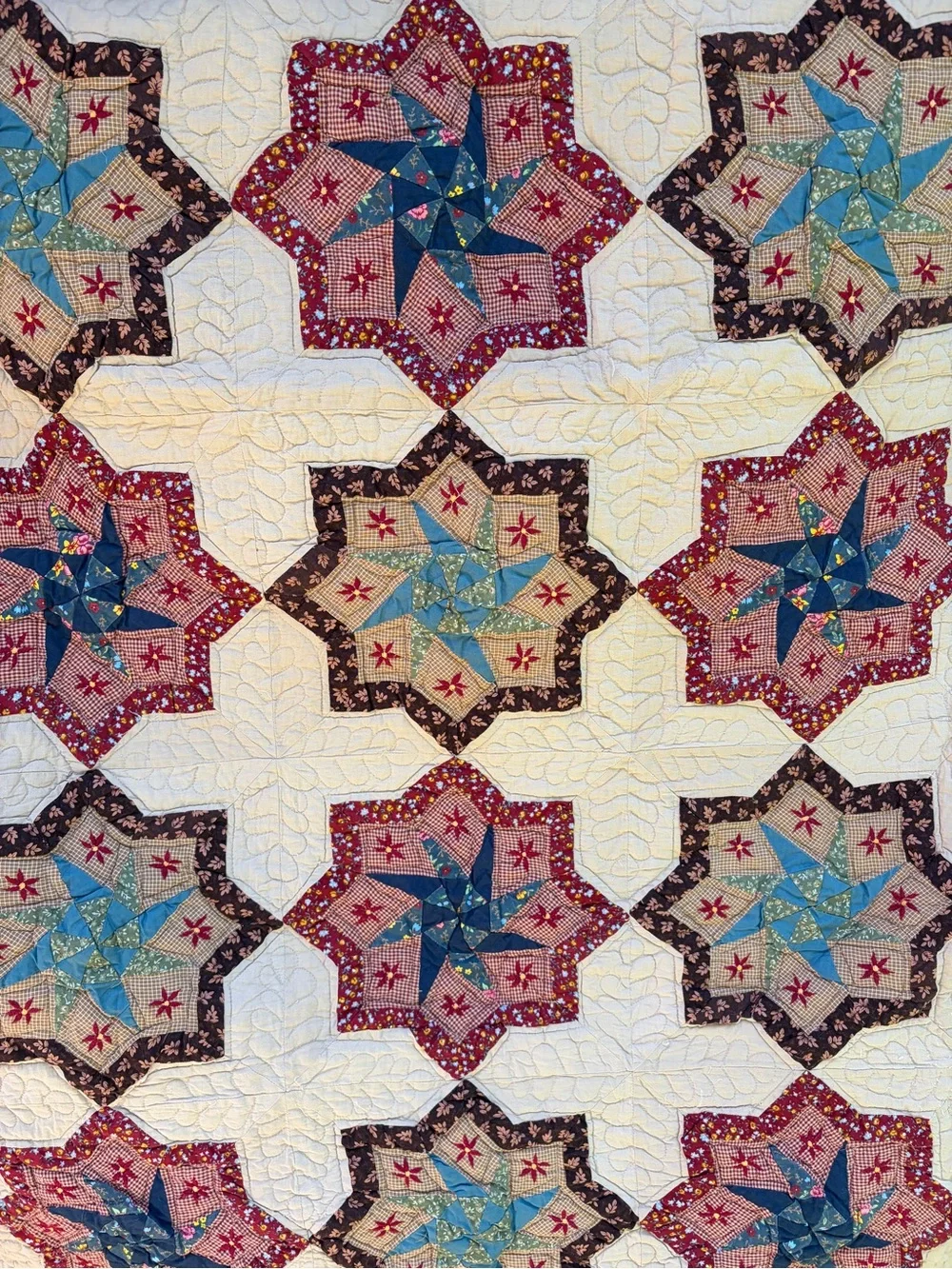 Vintage Pinewheel Star Quilt, 1980s Patchwork Quilt, 84x86”